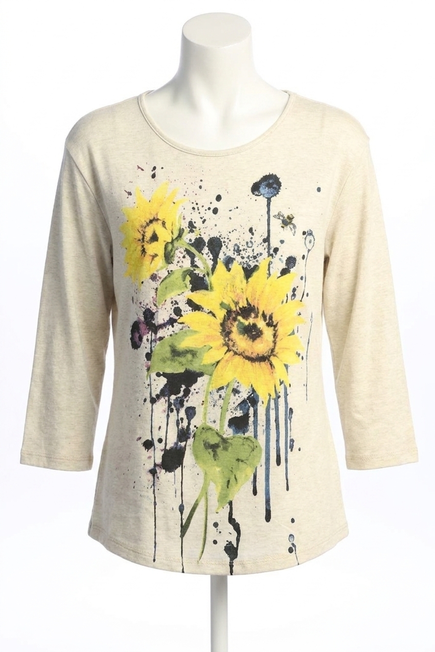 NEW JESS & JANE cameo printed cotton top in oatmeal